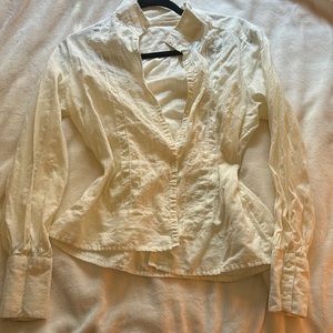 Vintage Off White Cream embroidered button down